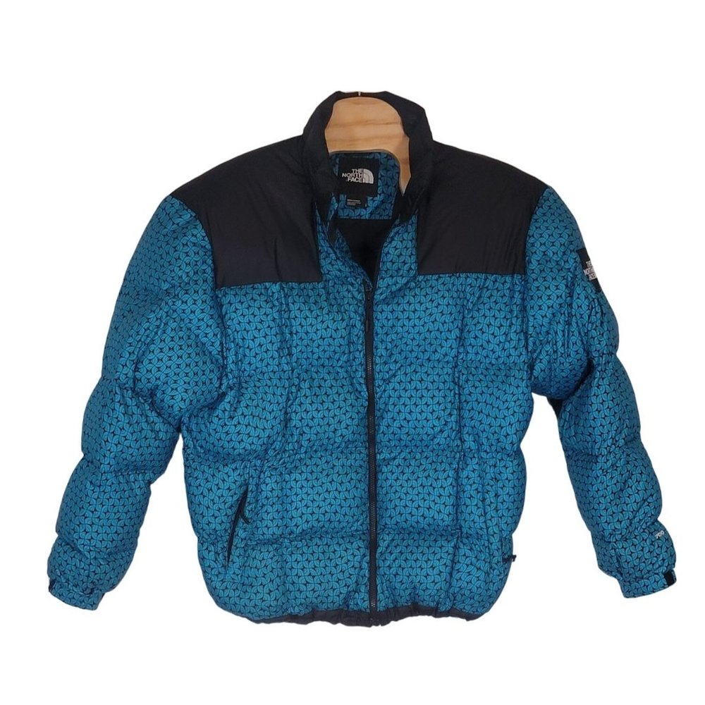 The North Face Men's Blue Puffer Jacket with Black Yoke